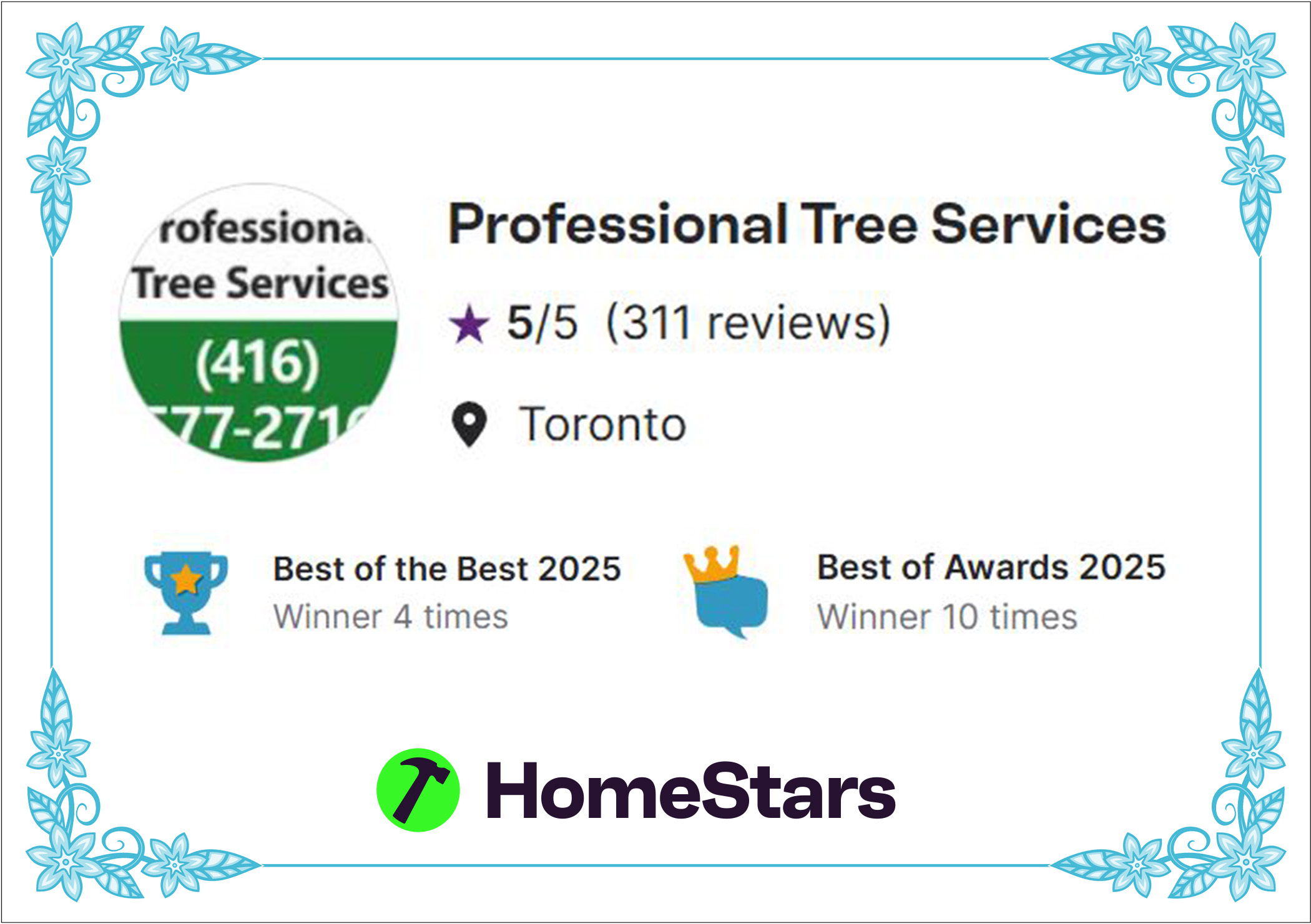 HomeStars Best of the Best award logo for Professional Tree Services